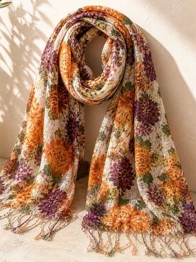 Boho Floral Viscose Scarf | Lightweight Wrap | Anthropologie Style Cottagecore